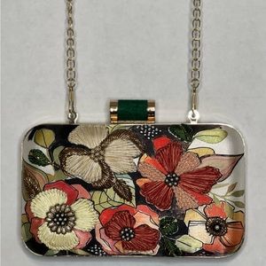 Floral clutch with gold chain strap